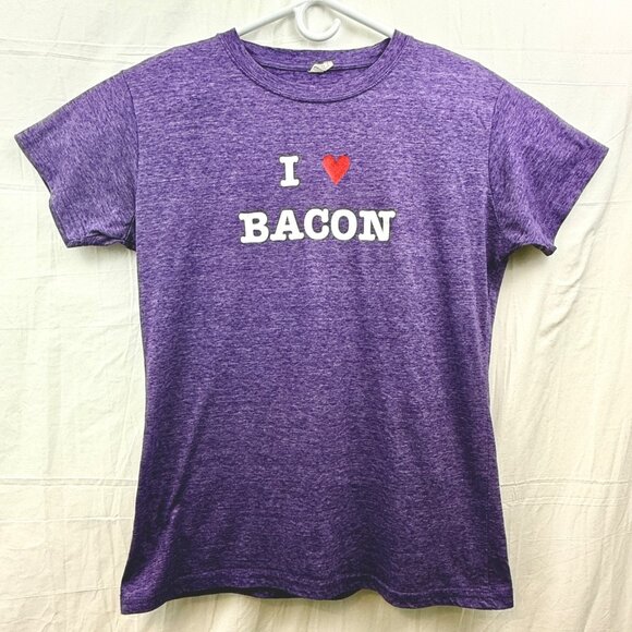Tultex I Heart Love Bacon Women XXL Tee Heathered Purple Super Soft - Picture 1 of 7